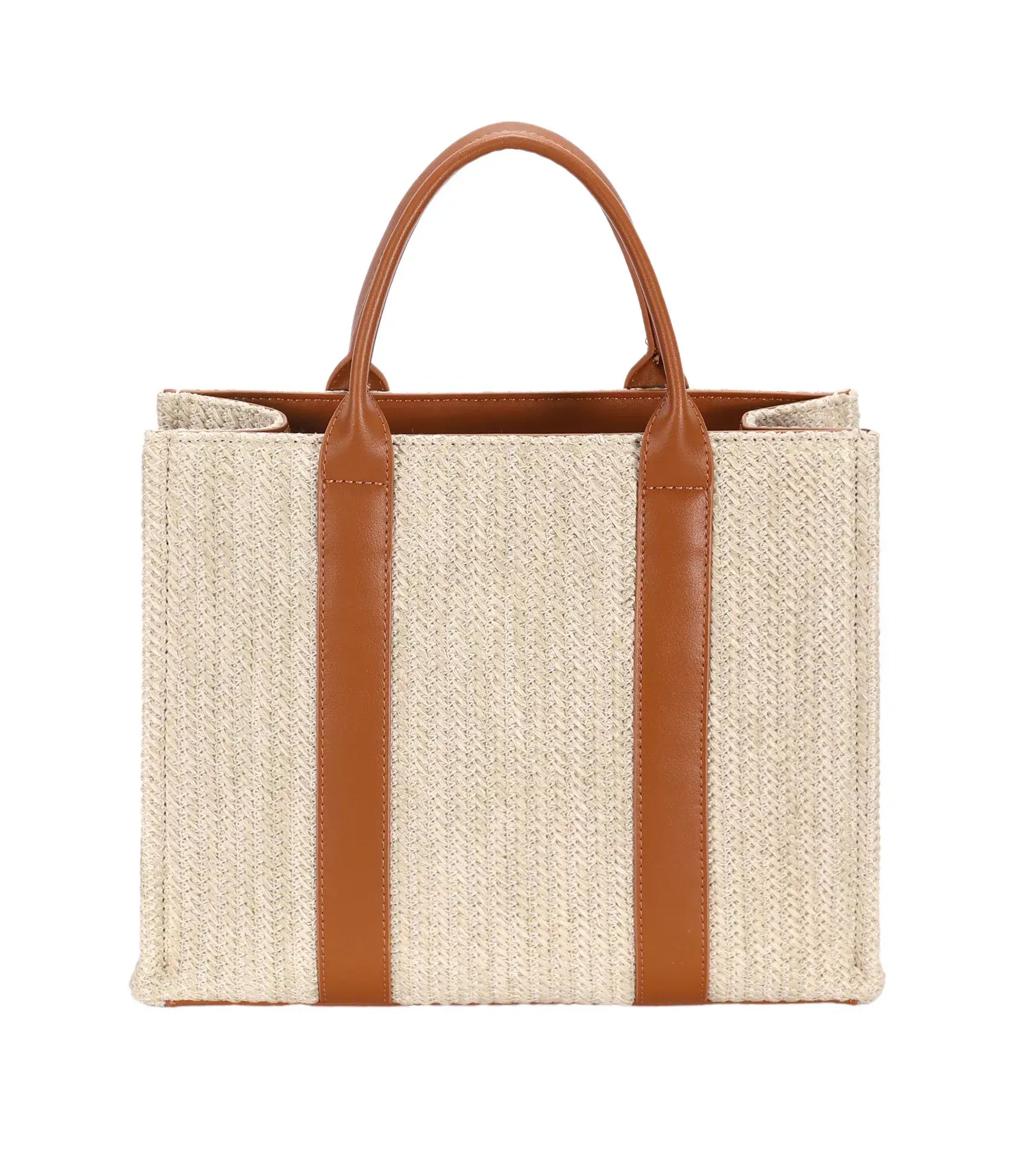 David Jones Square Woven Tote Handbag - Trendsi - Flyclothing LLC
