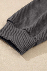 Waffle-Knit Two-Tone Long Sleeve Hoodie - Trendsi - Flyclothing LLC