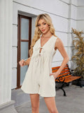 Tie Front Sleeveless Romper with Pockets - Trendsi - Flyclothing LLC