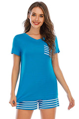 Striped Short Sleeve Top and Shorts Lounge Set - Trendsi - Flyclothing LLC