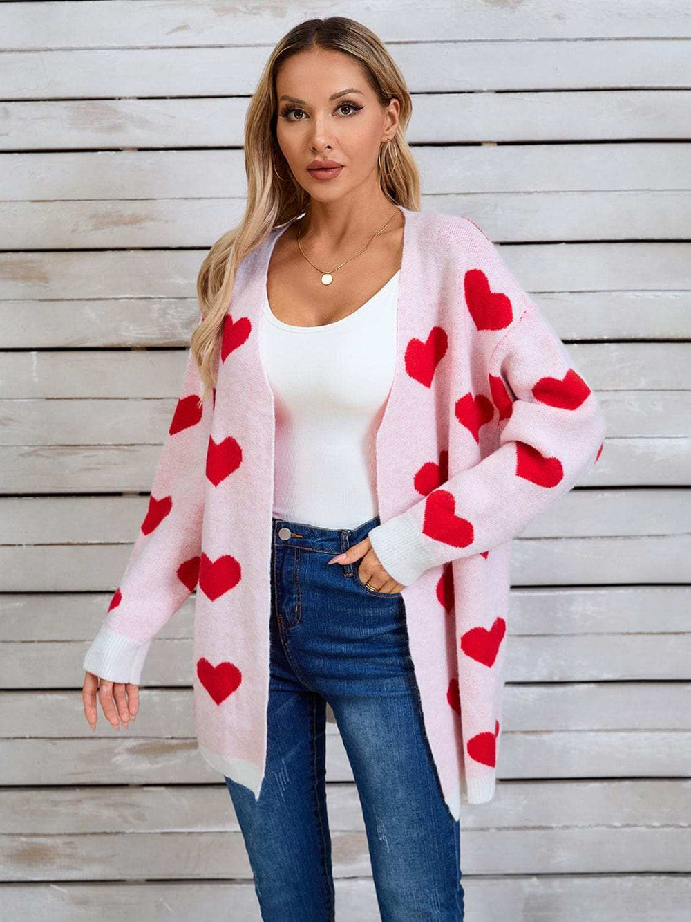 Angel Wings Heart Open Front Long Sleeve Cardigan - Trendsi - Flyclothing LLC