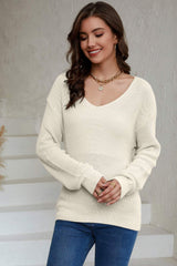 V-Neck Drop Shoulder Sweater - Trendsi - Flyclothing LLC