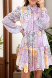 Frill Printed Mock Neck Long Sleeve Mini Dress - Trendsi - Flyclothing LLC