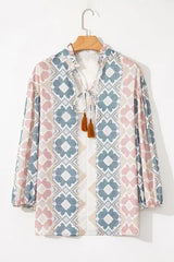 Tassel Tie Neck Balloon Sleeve Blouse - Trendsi - Flyclothing LLC