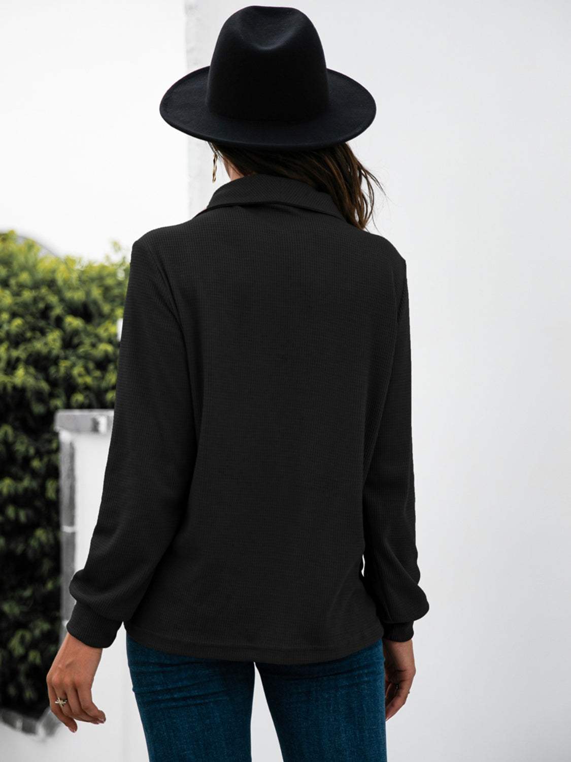 Half Button Long Sleeve T-Shirt - Trendsi - Flyclothing LLC