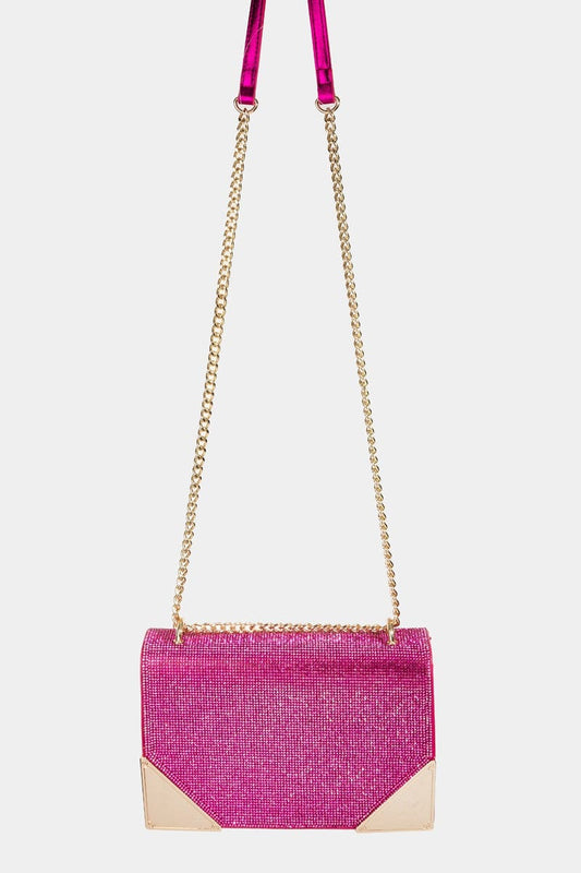 Fame Rhinestone Studded Rectangle Crossbody Bag - Trendsi