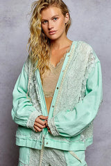 POL Exposed Seam Button Down Hooded Jacket with Lace Detail - Trendsi - Flyclothing LLC