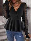 Peplum Surplice Long Sleeve Blouse - Trendsi