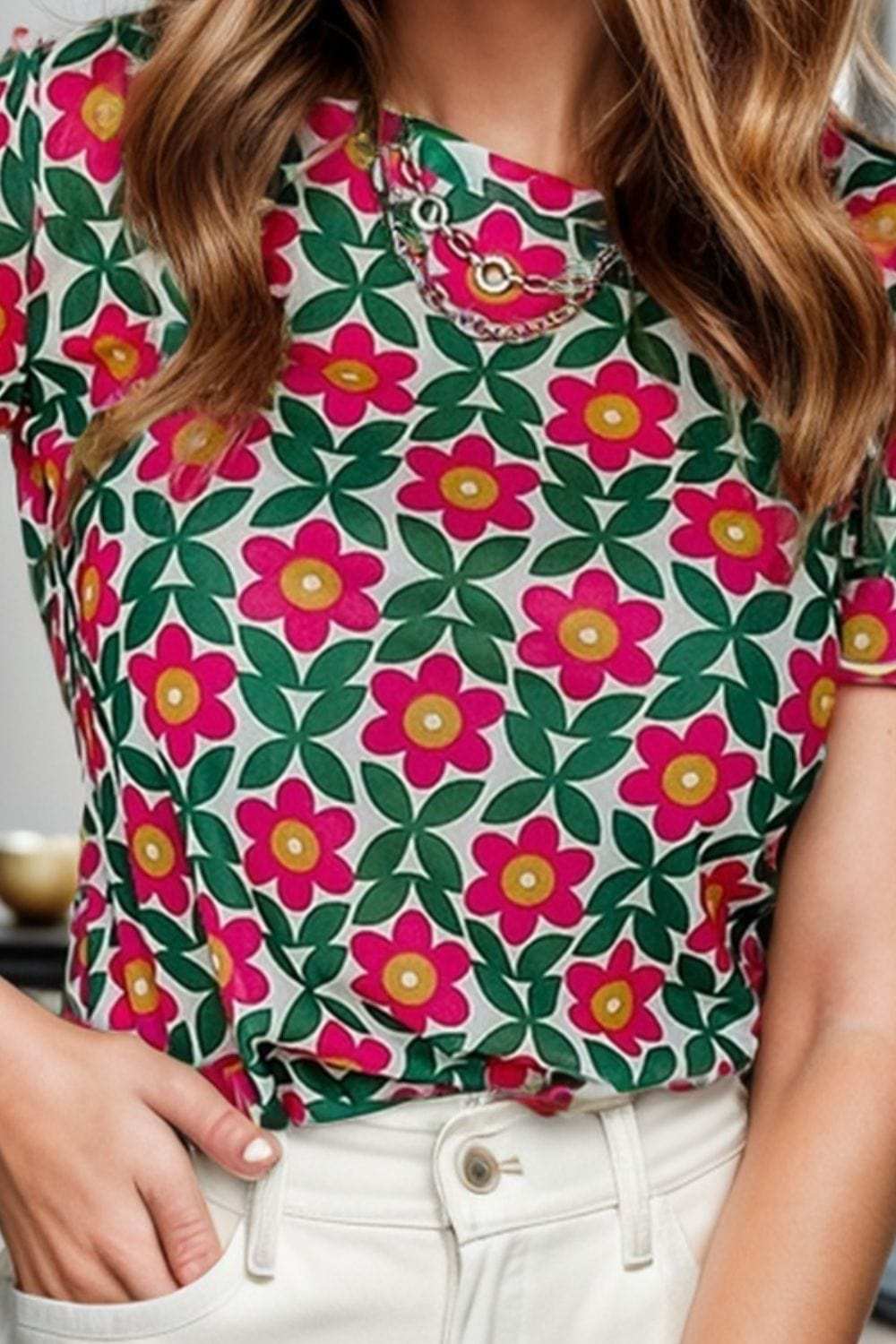 Printed Round Neck Short Sleeve T-Shirt - Trendsi - Flyclothing LLC