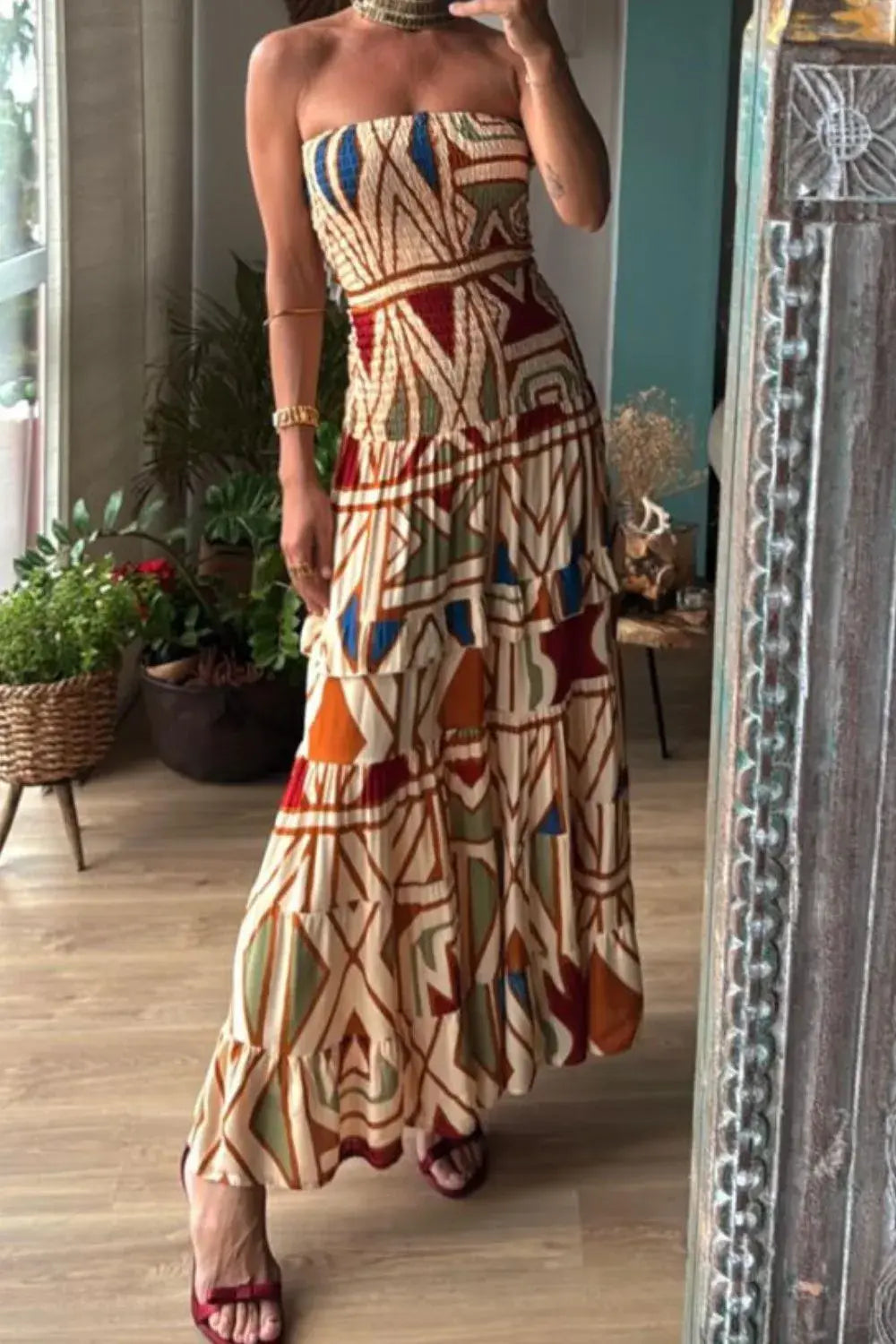 Smocked Printed Tube Dress - Trendsi - Flyclothing LLC