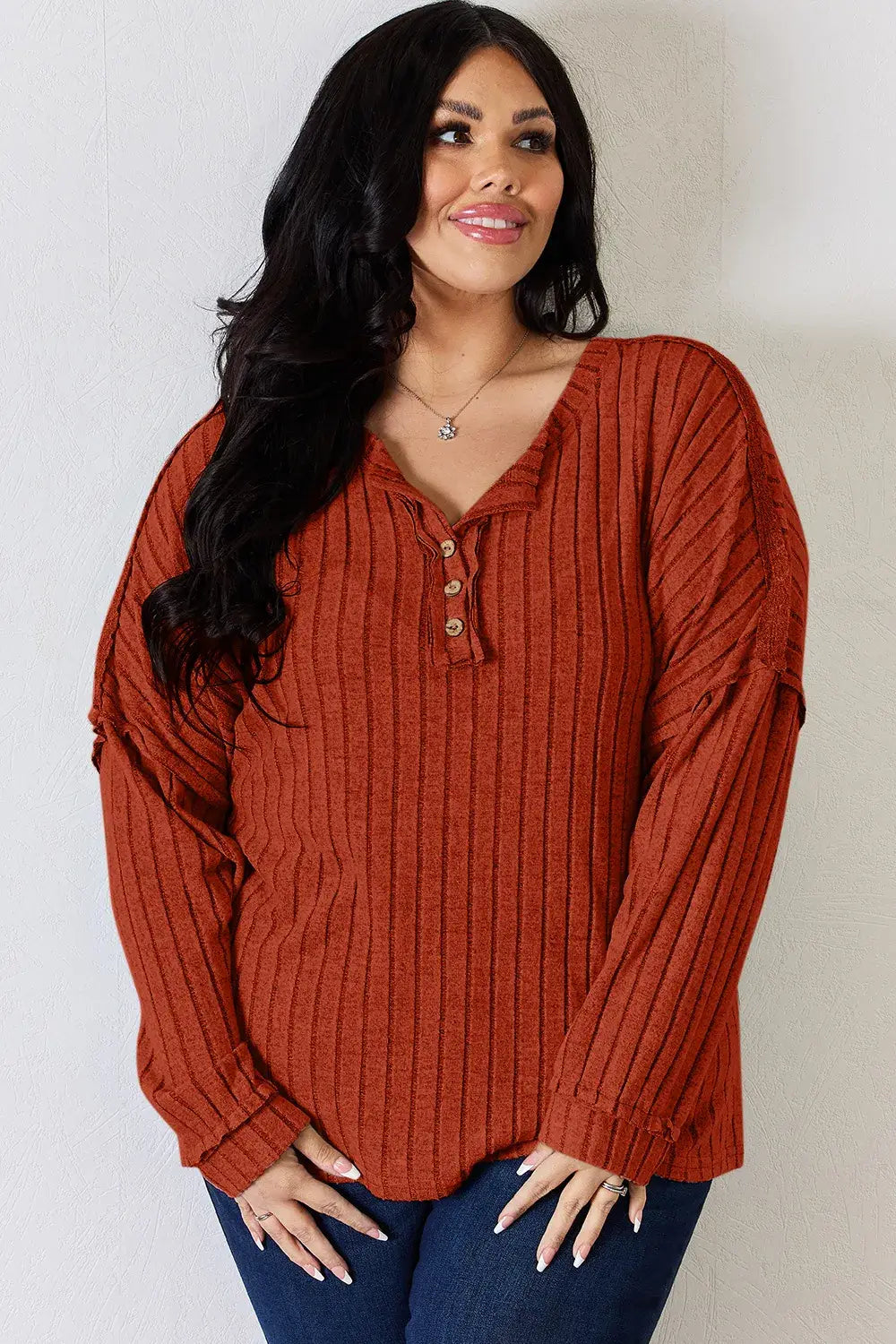 Basic Bae Full Size Ribbed Half Button Long Sleeve T-Shirt - ShopBasicbae - Flyclothing LLC