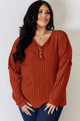 Basic Bae Full Size Ribbed Half Button Long Sleeve T-Shirt - ShopBasicbae - Flyclothing LLC