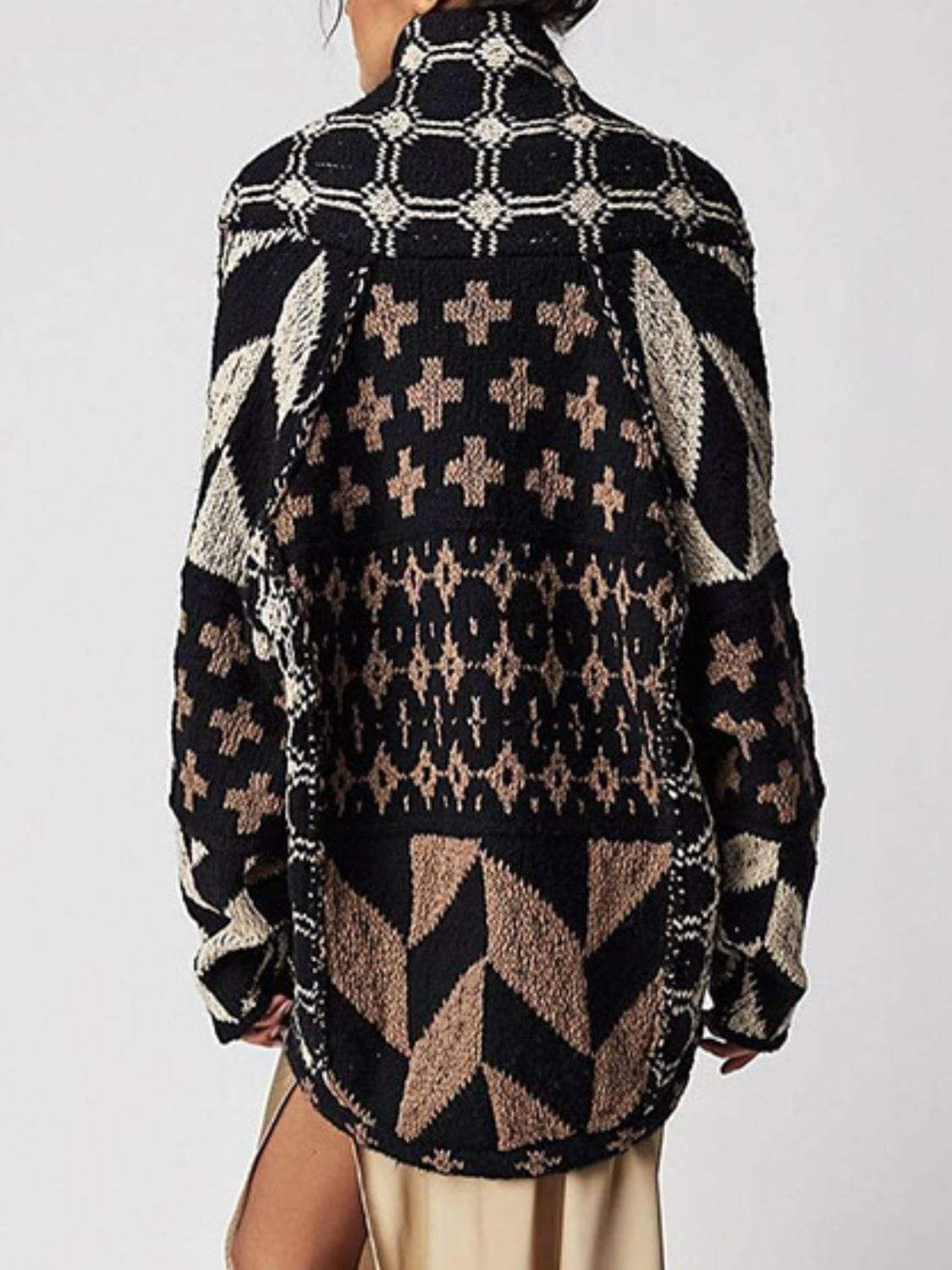 Collared Neck Long Sleeve Cardigan - Trendsi - Flyclothing LLC