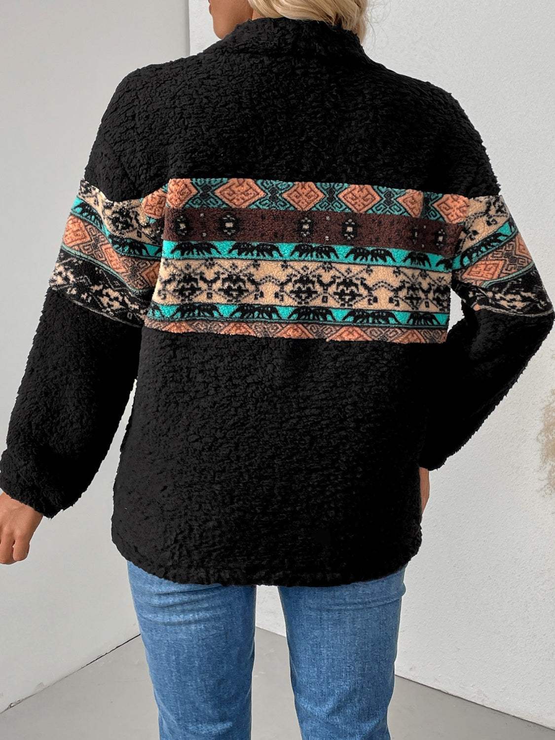 Quarter Zip Geometric Long Sleeve Sweatshirt - Trendsi - Flyclothing LLC