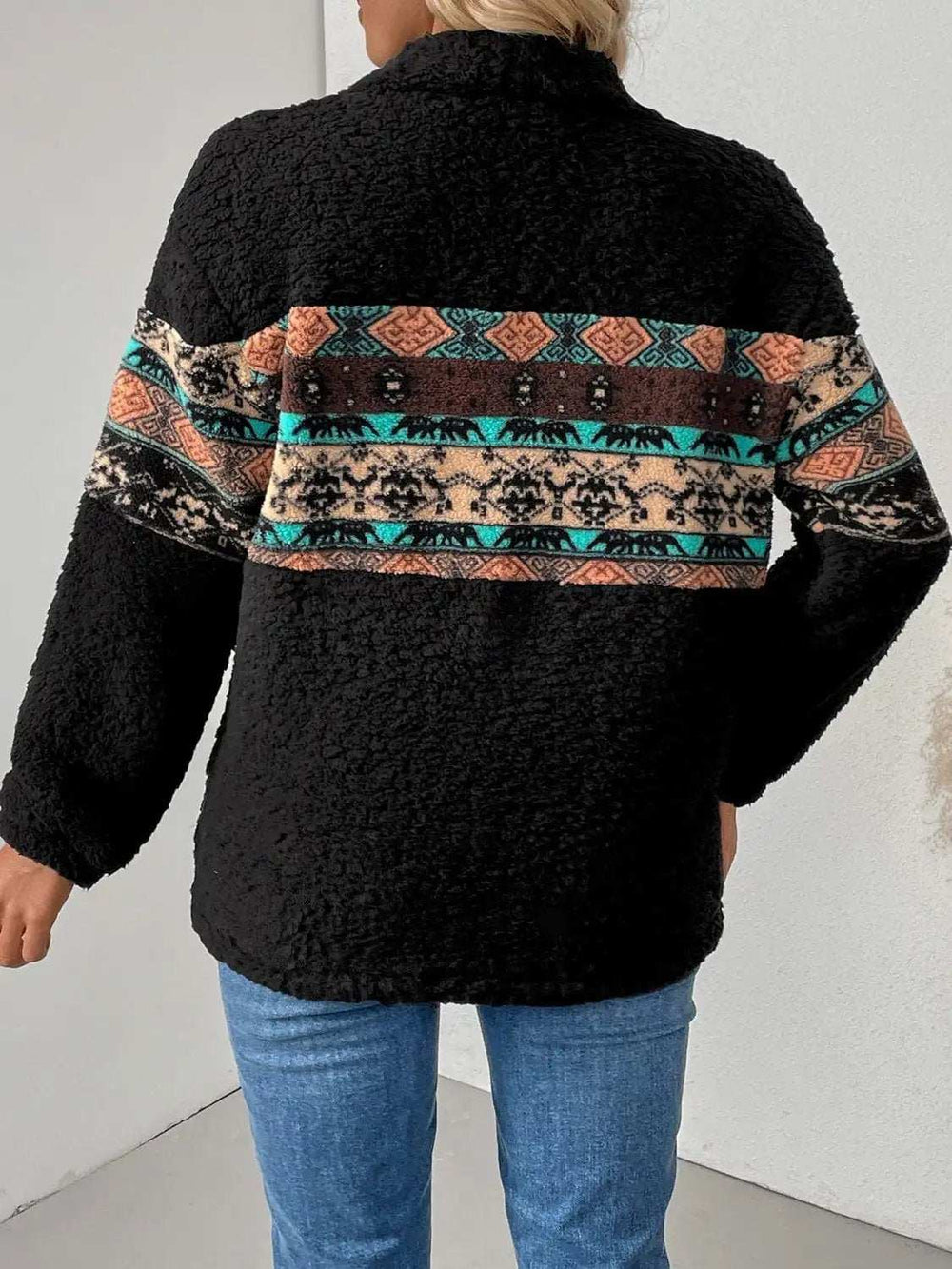 Quarter Zip Geometric Long Sleeve Sweatshirt - Trendsi - Flyclothing LLC