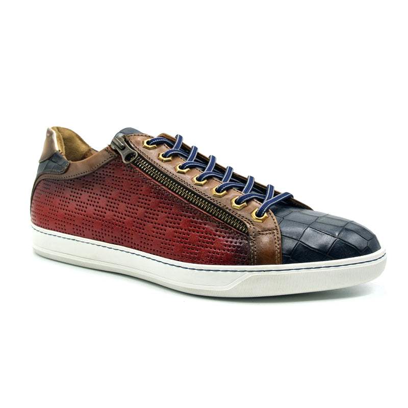 65-209-RED BREZZA Calfskin & Embossed Crocodile Sneaker, Red - Zelli Italia - Flyclothing LLC