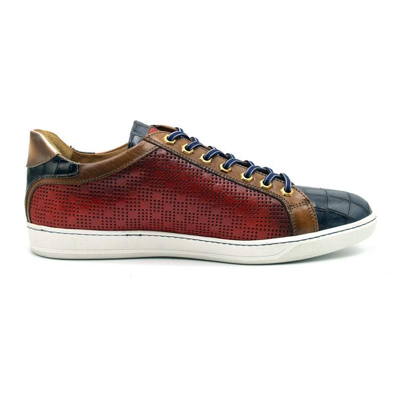 65-209-RED BREZZA Calfskin & Embossed Crocodile Sneaker, Red - Zelli Italia - Flyclothing LLC