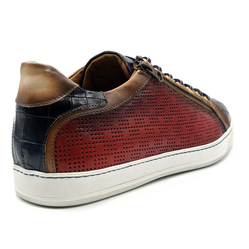 65-209-RED BREZZA Calfskin & Embossed Crocodile Sneaker, Red - Zelli Italia - Flyclothing LLC