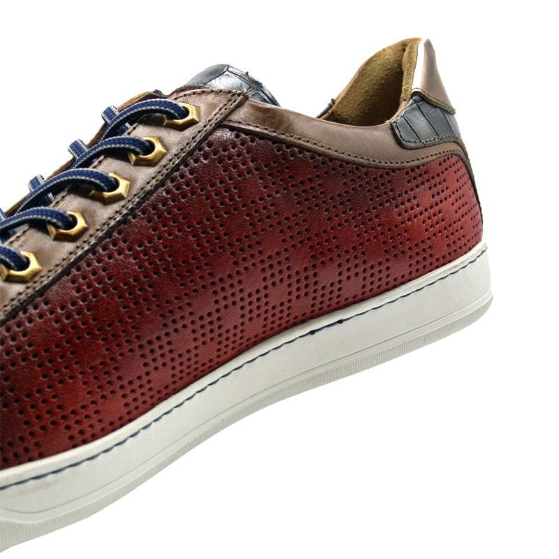 65-209-RED BREZZA Calfskin & Embossed Crocodile Sneaker, Red - Zelli Italia - Flyclothing LLC