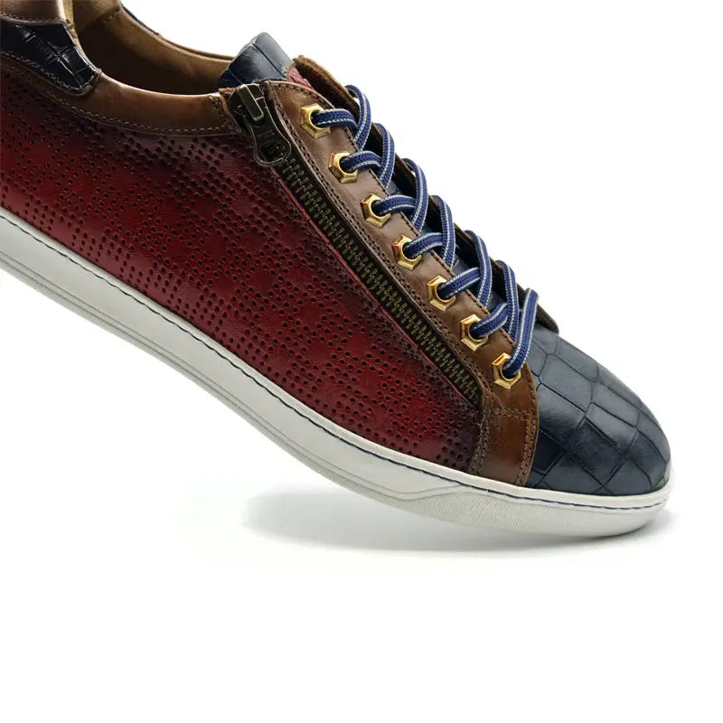 65-209-RED BREZZA Calfskin & Embossed Crocodile Sneaker, Red - Zelli Italia - Flyclothing LLC