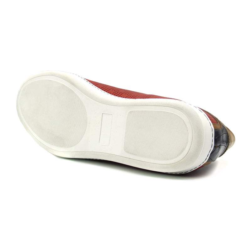 65-209-RED BREZZA Calfskin & Embossed Crocodile Sneaker, Red - Zelli Italia - Flyclothing LLC