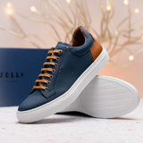 65-229-NVY Diaz Rubberized Calfskin Sneaker Navy - Zelli Italia - Flyclothing LLC