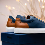 65-229-NVY Diaz Rubberized Calfskin Sneaker Navy - Zelli Italia - Flyclothing LLC