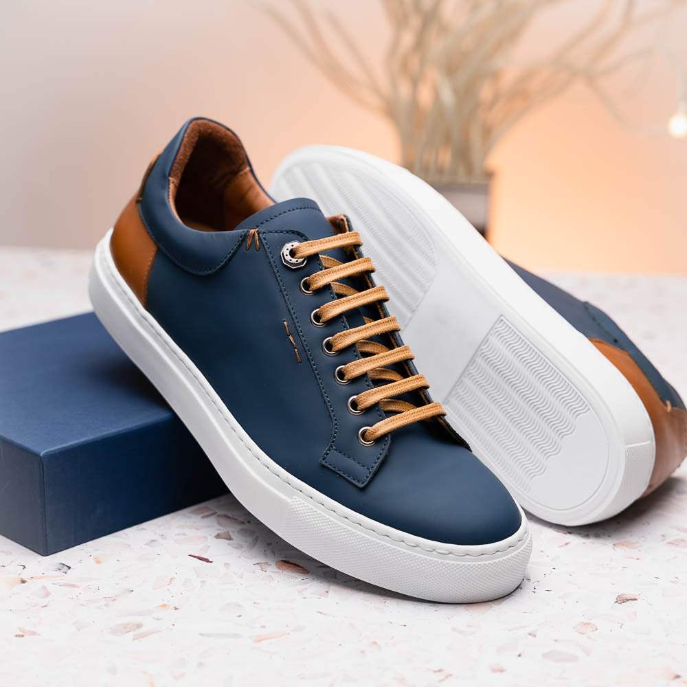 65-229-NVY Diaz Rubberized Calfskin Sneaker Navy - Zelli Italia - Flyclothing LLC