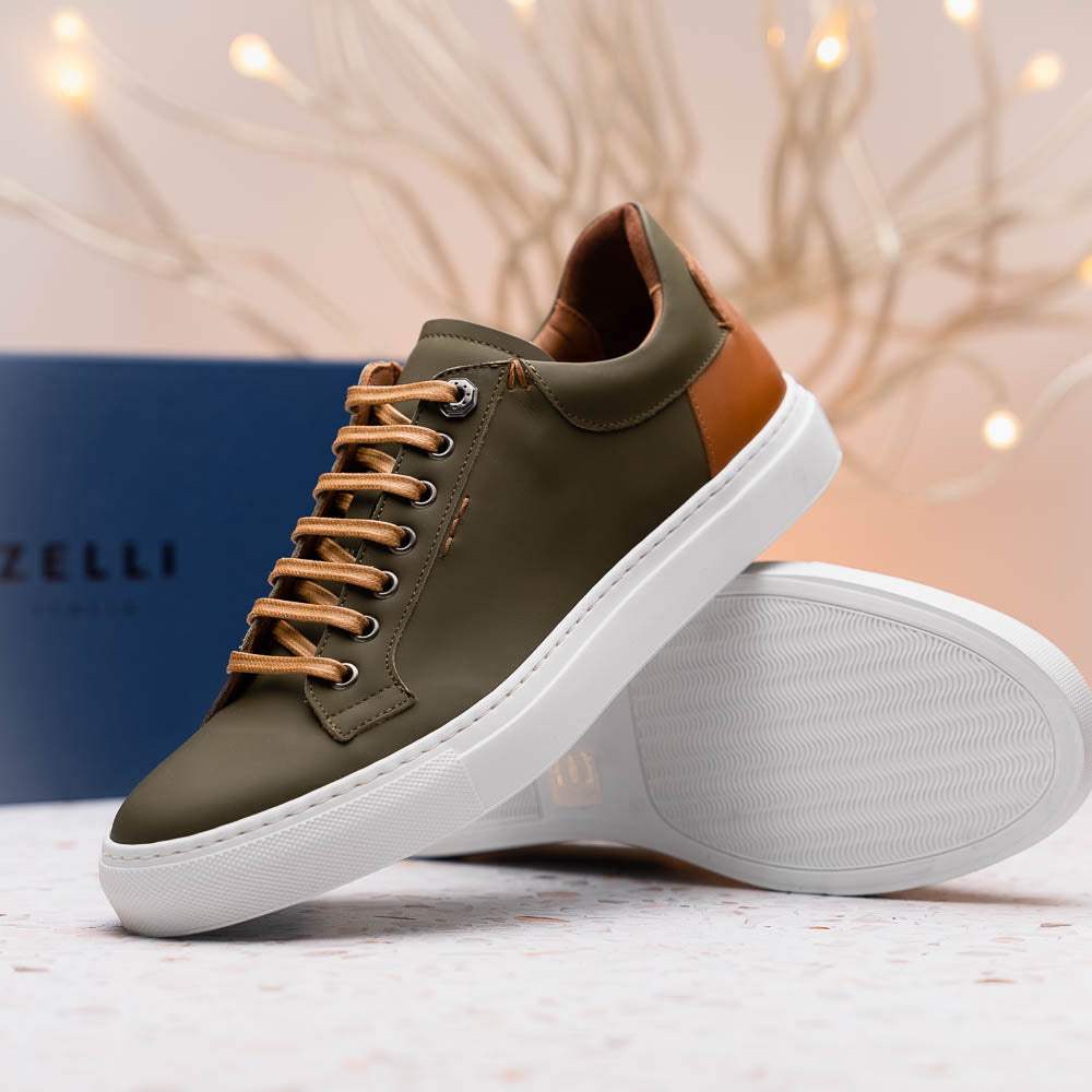 65-229-OLV Diaz Rubberized Calfskin Sneaker Olive Green - Zelli Italia - Flyclothing LLC