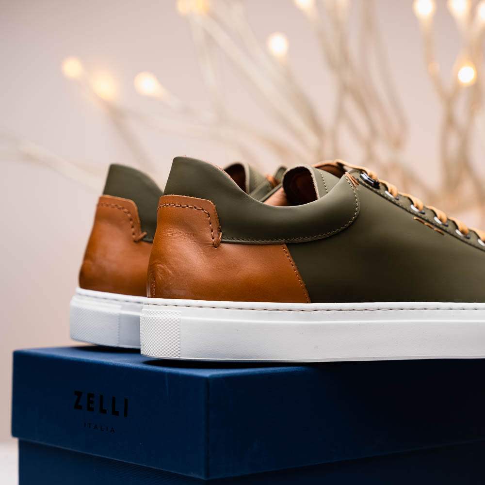 65-229-OLV Diaz Rubberized Calfskin Sneaker Olive Green - Zelli Italia - Flyclothing LLC