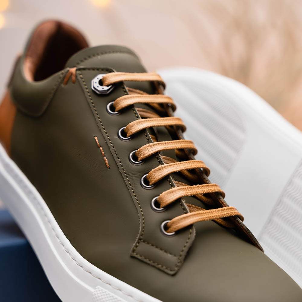65-229-OLV Diaz Rubberized Calfskin Sneaker Olive Green - Zelli Italia - Flyclothing LLC