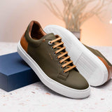 65-229-OLV Diaz Rubberized Calfskin Sneaker Olive Green - Zelli Italia - Flyclothing LLC