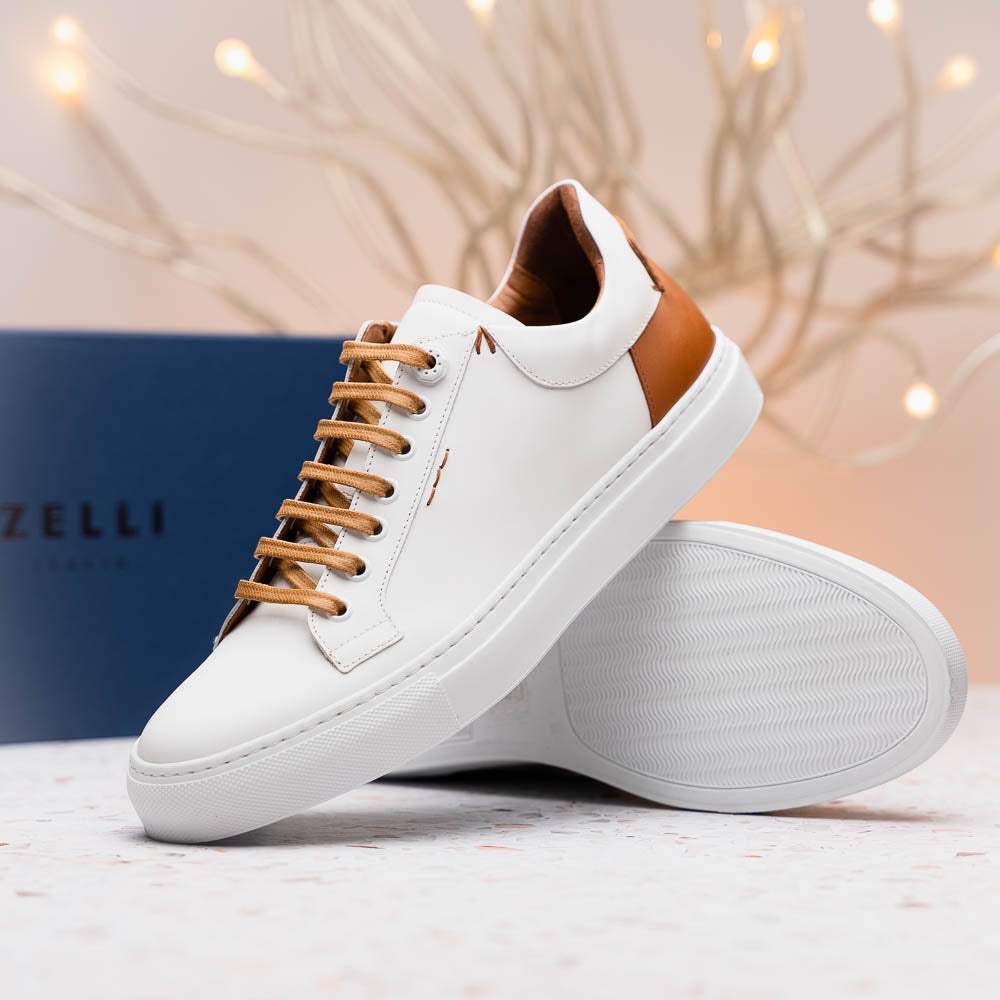 65-229-WHT Diaz Rubberized Calfskin Sneaker White - Zelli Italia - Flyclothing LLC