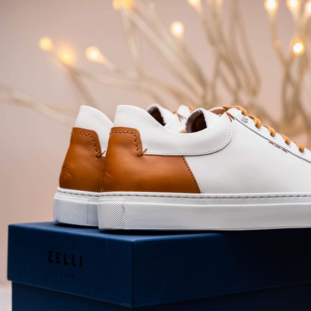 65-229-WHT Diaz Rubberized Calfskin Sneaker White - Zelli Italia - Flyclothing LLC