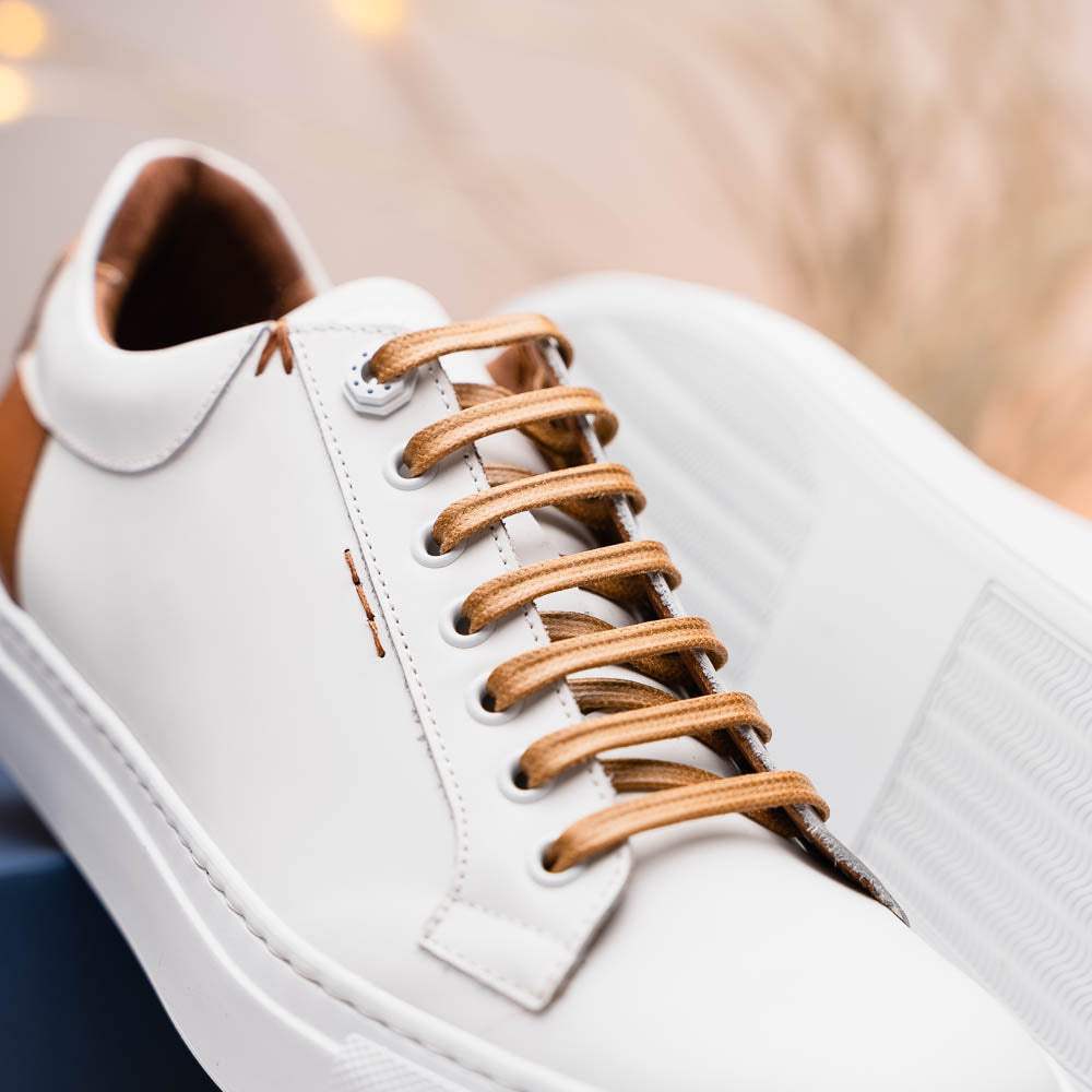 65-229-WHT Diaz Rubberized Calfskin Sneaker White - Zelli Italia - Flyclothing LLC