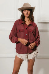 BiBi Cp French Terry Cut Edge Detail Collared Top - Trendsi - Flyclothing LLC
