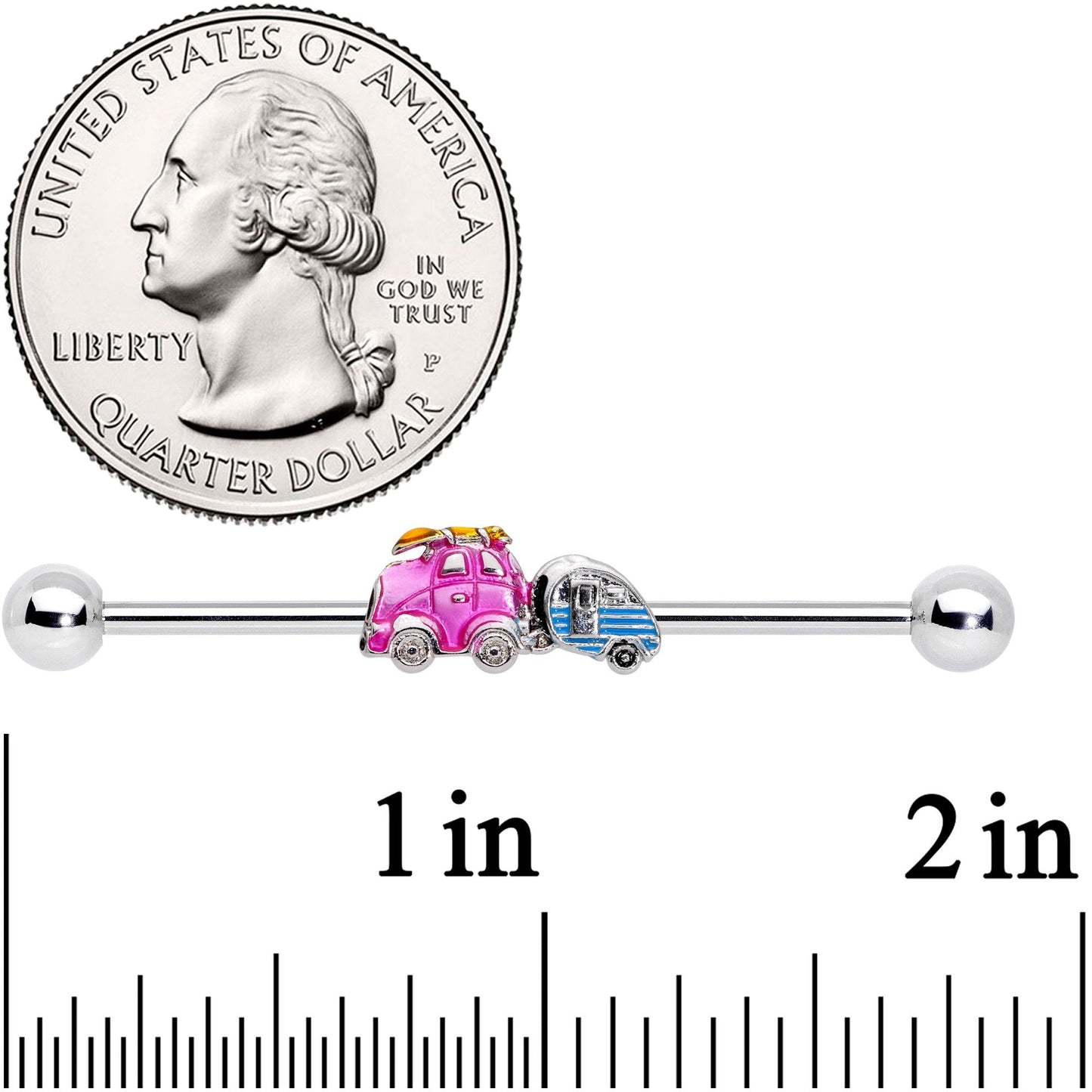 14G Pink Time for a Road Trip Industrial Barbell 38mm - BodyCandy - Flyclothing LLC