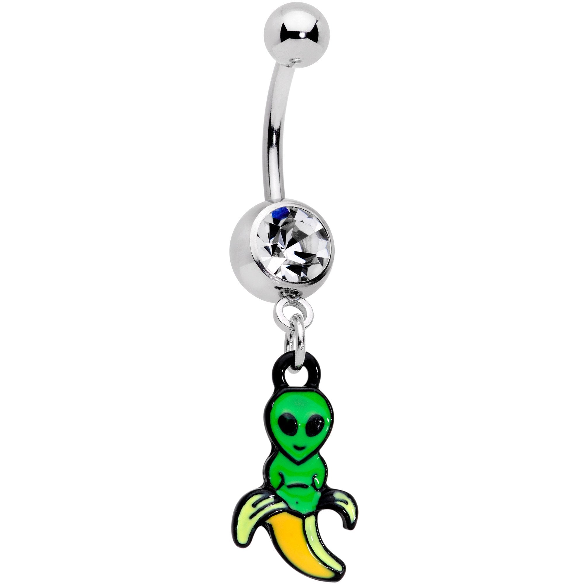 Clear Gem An Appealing Little Banana Alien Dangle Belly Ring - BodyCandy - Flyclothing LLC