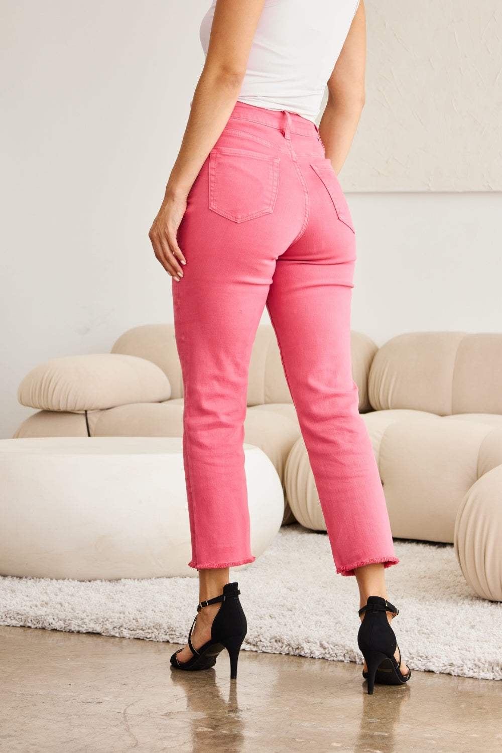 RFM Crop Dylan Full Size Tummy Control High Waist Raw Hem Jeans - Trendsi - Flyclothing LLC