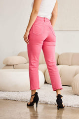RFM Crop Dylan Full Size Tummy Control High Waist Raw Hem Jeans - Trendsi - Flyclothing LLC