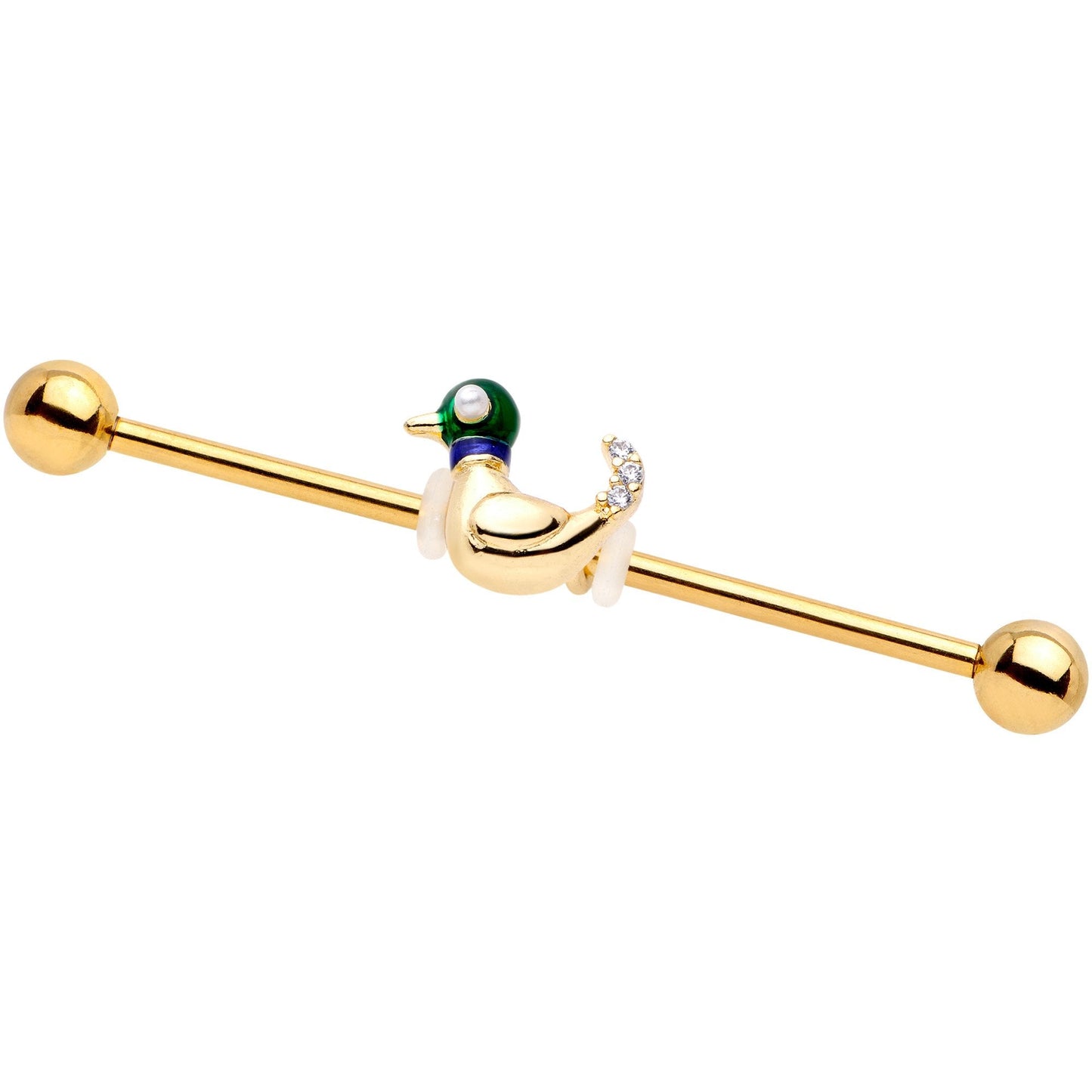 14G Gold Tone Mighty Mallard Industrial Barbell 38mm - BodyCandy - Flyclothing LLC