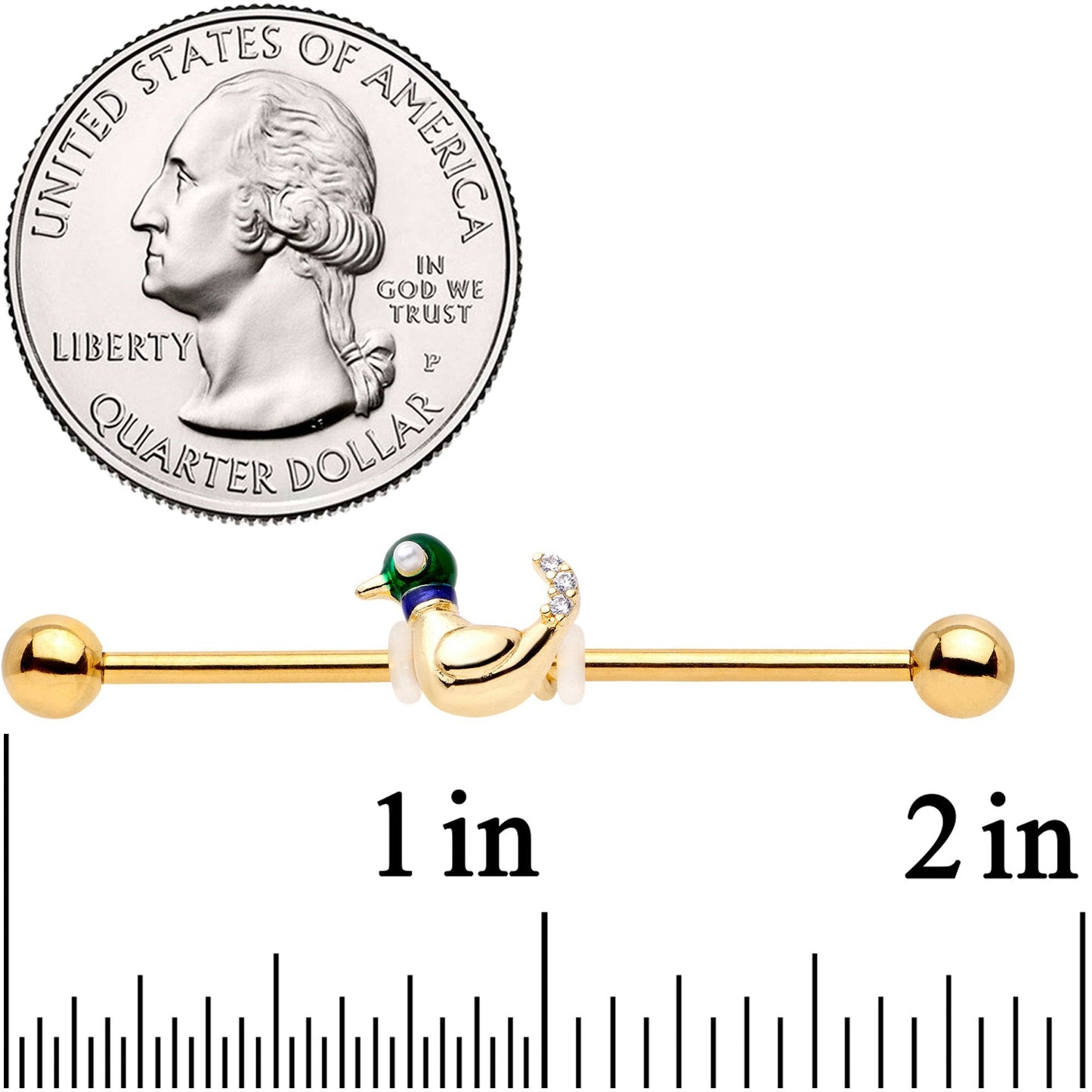 14G Gold Tone Mighty Mallard Industrial Barbell 38mm - BodyCandy - Flyclothing LLC