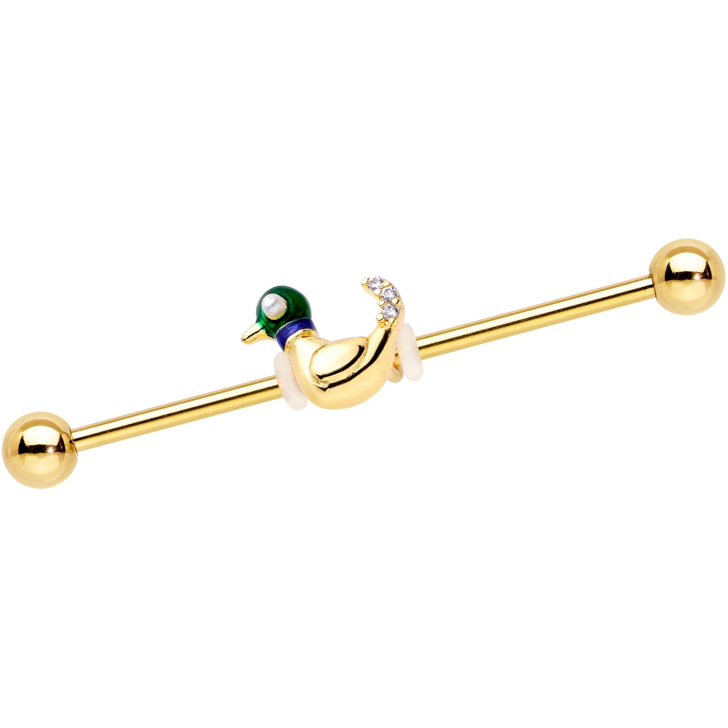 14G Gold Tone Mighty Mallard Industrial Barbell 38mm - BodyCandy - Flyclothing LLC