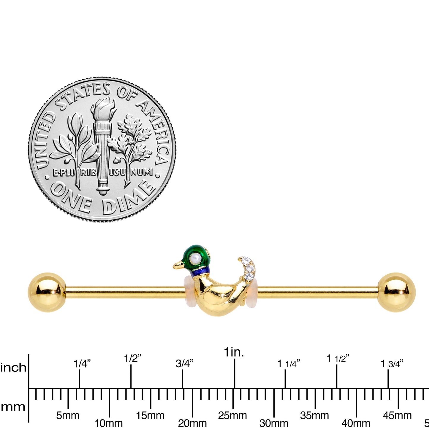 14G Gold Tone Mighty Mallard Industrial Barbell 38mm - BodyCandy - Flyclothing LLC