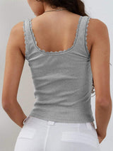 Lace Detail Square Neck Tank - Trendsi - Flyclothing LLC