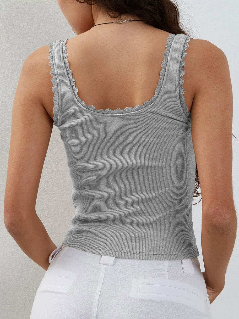 Lace Detail Square Neck Tank - Trendsi - Flyclothing LLC
