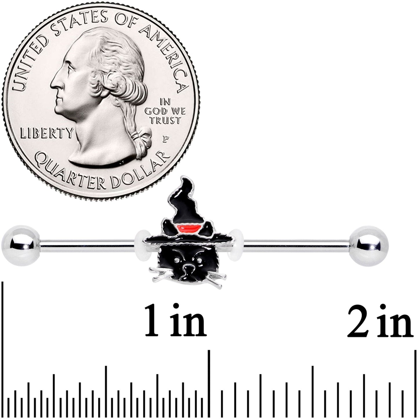 14G Halloween Witch Way Black Cat Barbell Industrial 38mm - BodyCandy - Flyclothing LLC