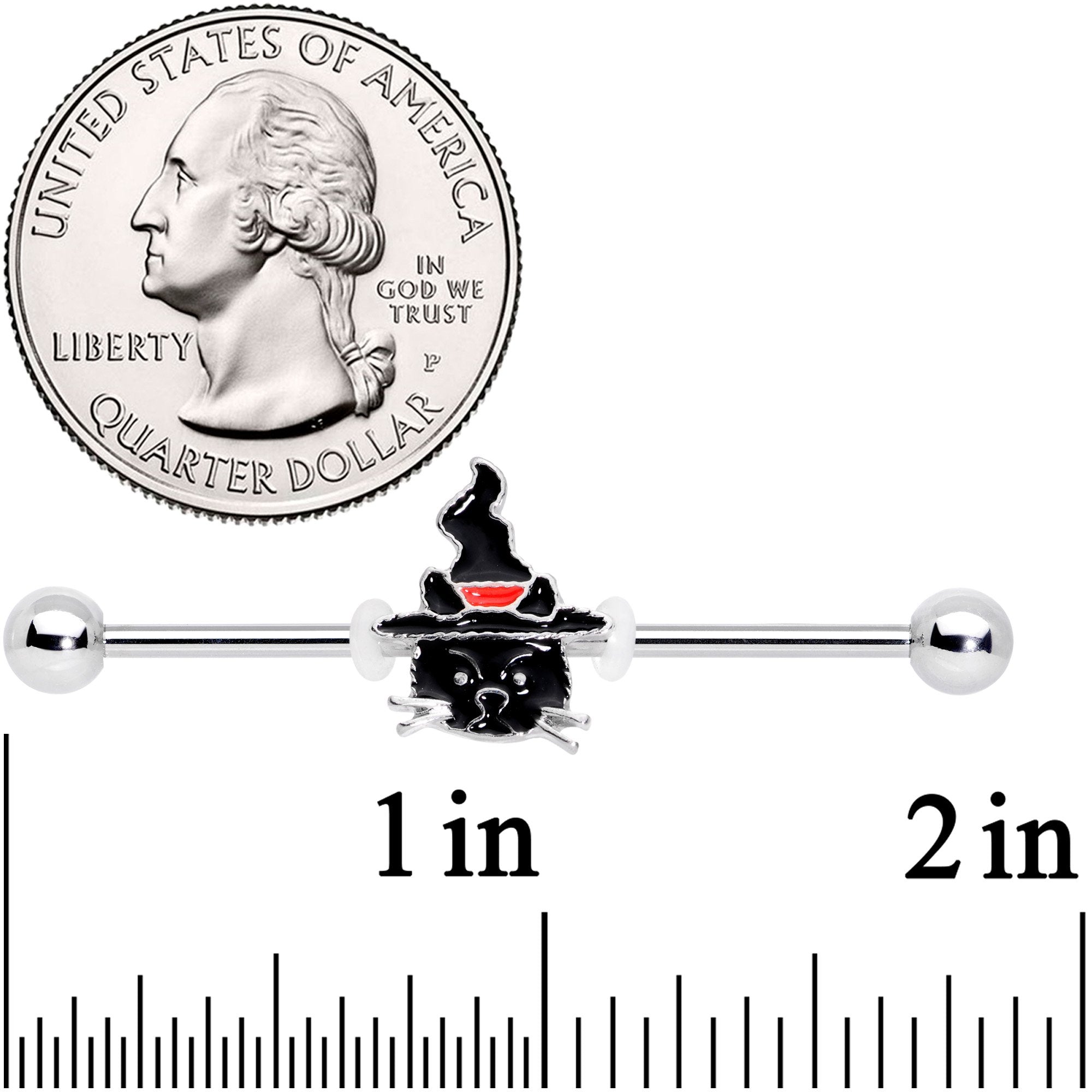 14G Halloween Witch Way Black Cat Barbell Industrial 38mm - BodyCandy - Flyclothing LLC