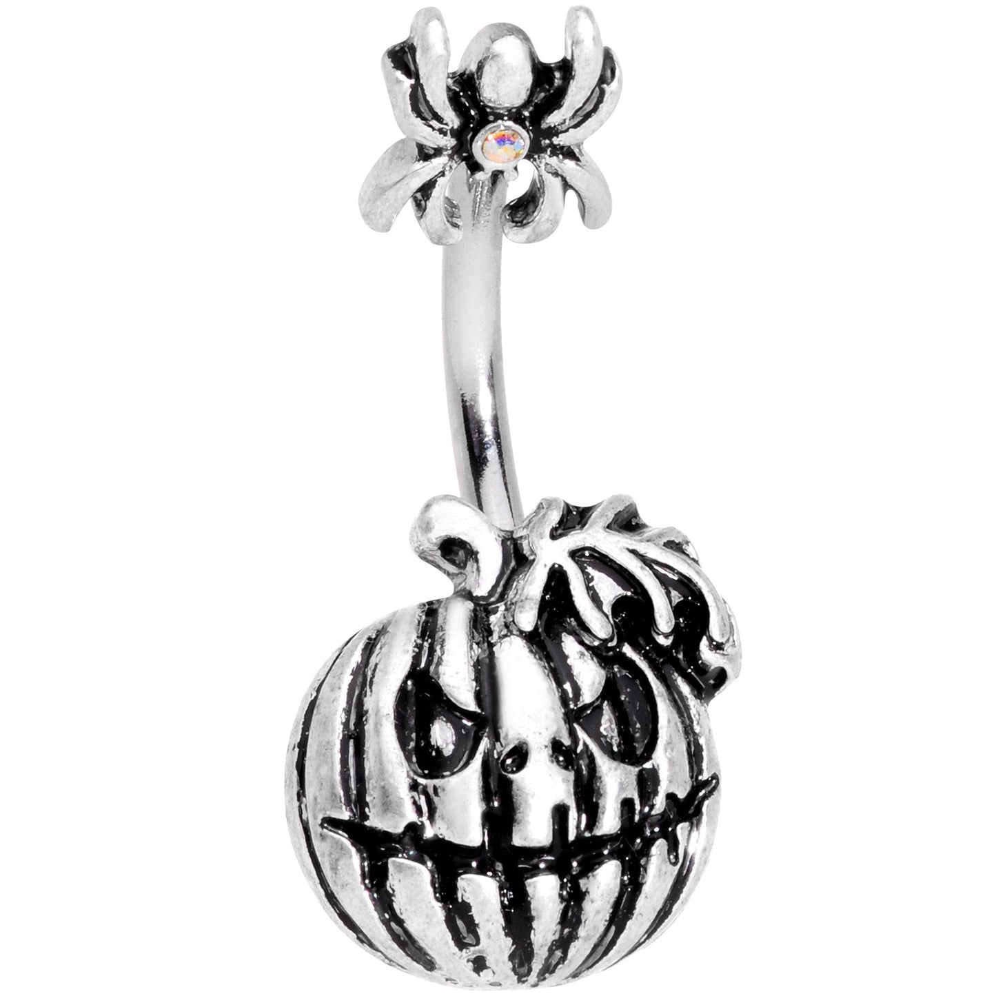 Scary Spider Jack O Lantern Double Mount Belly Ring - BodyCandy - Flyclothing LLC