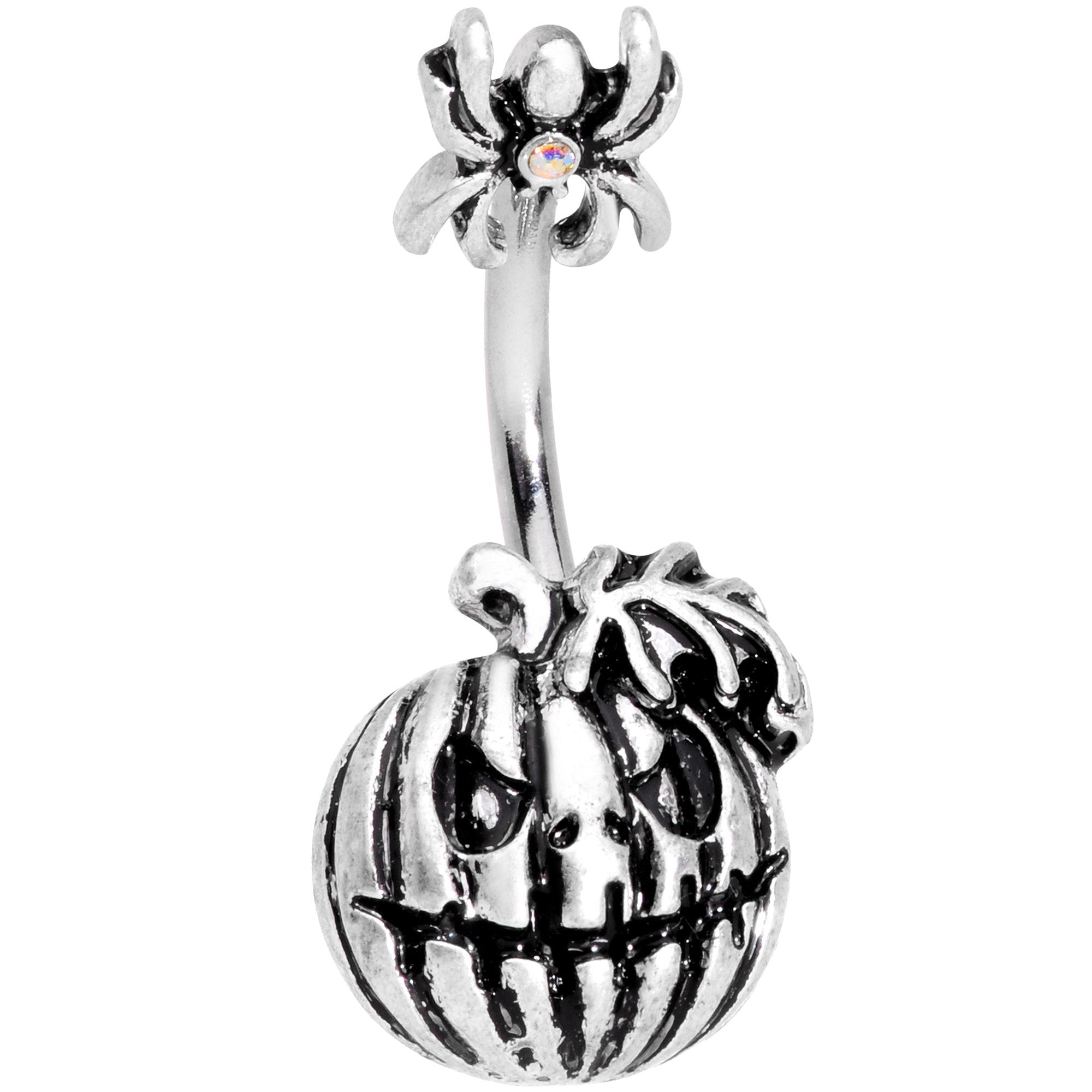 Scary Spider Jack O Lantern Double Mount Belly Ring - BodyCandy - Flyclothing LLC